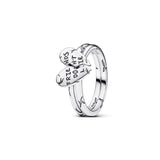 Panda Dora S925 Silver Ring with Pav&eacute; Set Sparkling Starlight Bow, Fashionable Elegant Women's Ring, Cuban Chain Pair Ring