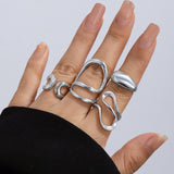 Minimally irregular lava open smooth ring set, niche hollow arc-shaped design ring
