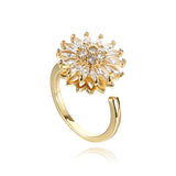 Sunflower Rotating Open Ring Women's Micro inlaid Zirconia Flower Fashion Personality Temperament Finger Ring Ring