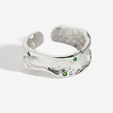 Foxanry 925 Stamp Rings New Fashion Elegant Vintage Creative Irregular Texture Green Zircon Party Jewelry for Women
