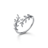 S925 sterling silver diamond branch bud ring for women with branch and leaf open ring