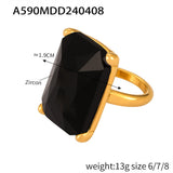 Diamond inlaid geometric ring women's textured titanium steel gold-plated index finger ring