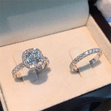 New square inlaid zircon two-piece ring ladies jewelry couple set ring