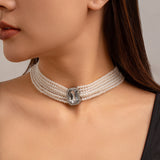 Retro Baroque court style, light luxury, elegant, multi-layered layered necklace with inlaid diamonds