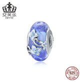 Original Sterling Silver Mystery Garden Glazed Bead S925 Silver Loose Bead Bracelet Blue Drop Oil Flower Charm