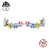 Avelle Sterling Silver S925 Butterfly Flower Stud Earrings Color Drop Oil Zircon Fresh Natural Exquisite Insect Earrings