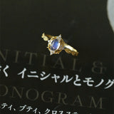 Retro Wind and Moon Light Stone Ring for Women's Blue Light Natural Japanese and Korean Tail Ring Tidal Ring Simplicity
