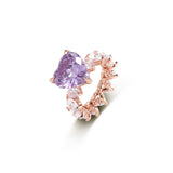 Jewelry hip hop colored zircon heart shaped ring 18k gold plated white gold women's love ring