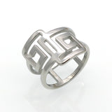 Great Wall pattern double circle double personality hollow trend titanium steel ring ring