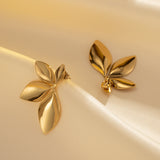 Titanium steel earrings, fashionable leaf petals, stainless steel earrings, genuine gold plated earrings