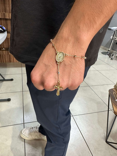 Pulsera Rosario Cruz 4 mm Oro Laminado 18 K All In Men Joyeria