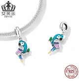 Avelle Sterling Silver S925 Parrot Pendant Bracelet Color Drop Oil Zircon Vivid Bird Pendant Jewelry Accessories