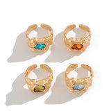 Sweet and cool retro inlaid gemstone pleated ring, personalized geometric alloy ring set