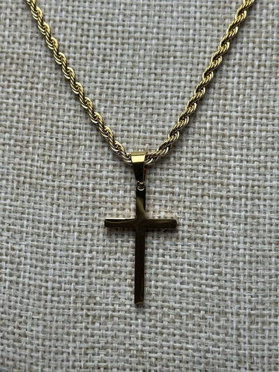 Cadena Cruz Plana Dorada Acero Inoxidable All In Men Joyeria