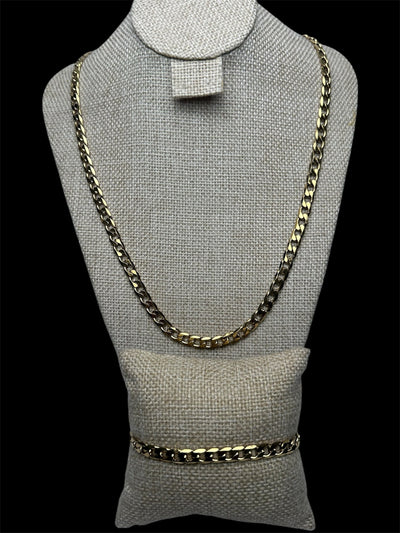 Set Dorado Cubano 6 mm Acero Inoxidable All In Men Joyeria