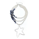 Retro imitation pearl bead necklaces, pine stone necklaces, multi-layered minimalist star necklaces