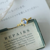 Retro Wind and Moon Light Stone Ring for Women's Blue Light Natural Japanese and Korean Tail Ring Tidal Ring Simplicity