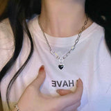 Black Love Necklace Female Pin Full Drill Ins Personality Fashion Retro Wild Collarbone Chain