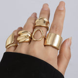 Geometric Metal Wind Lava Line Ring Set Irregular Smooth Surface Opening Texture Retro Rings
