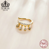 Original Ear Clip Single Sterling Silver S925 Earrings Playing Card Elements Inlaid Zircon Plated Real Gold Earrings