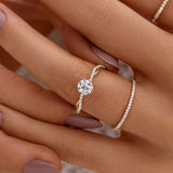 S925 Pure Silver Woven Wave Diamond Row Center Stone Ring