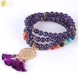CSJA Japamala 108 Mala Beads 8MM Natural Stone Bracelet Dream Catcher Tassel Charm Bracelet Chakra Prayer Rosary Jewelry