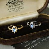 Retro Wind and Moon Light Stone Ring for Women's Blue Light Natural Japanese and Korean Tail Ring Tidal Ring Simplicity