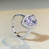 S925 sterling silver pear-shaped ring lavender purple high carbon diamond gemstone diamond ring European and American fashion zircon ring