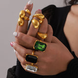Diamond inlaid geometric ring women's textured titanium steel gold-plated index finger ring