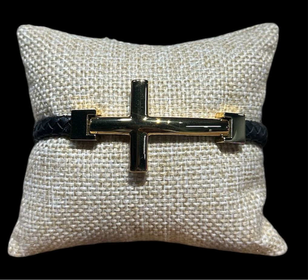 Pulsera Dorada Cuero Cruz All In Men Joyeria