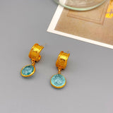 Vintage Irregular C-shaped Sapphire Blossomed Crystal Earrings, Small and Exquisite, Versatile, Personalized Earrings and Accessories