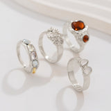 New Women's Trendy Retro Ring Set Street Geometric Hollow Diamond Set Ring Set Ring Combination