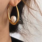 Large Oval Earrings Freshwater Pearl Earrings
