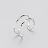 Minimalist Geometric Double line Adjustable Ring Genuine 925 Sterling Silver Trendy Fine Jewelry For Charm Women Bijoux