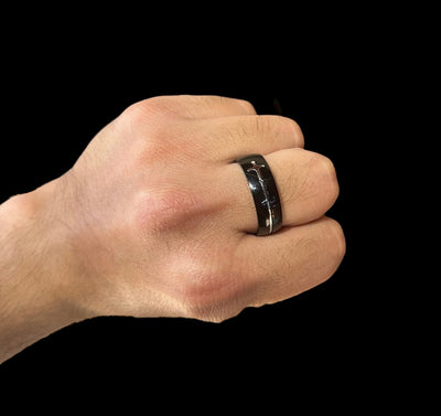 Anillo Negro Redondo Cruz Plata All In Men Joyeria