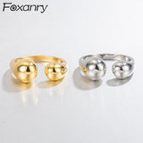 FOXANRY 925 Stamp Rings for Women INS Fashion Vintage Couples Simple Design Smooth Water Drop Geometric Party Jewelry