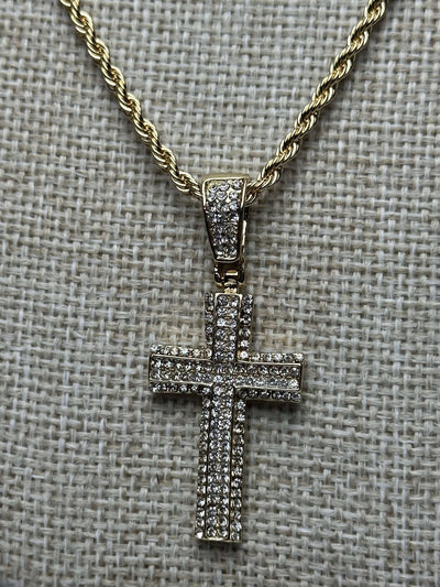 Cadena Dije Cruz Dorada Plana 3.5 cm All In Men Joyeria