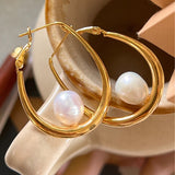Large Oval Earrings Freshwater Pearl Earrings