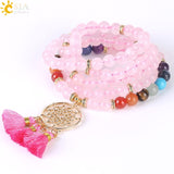 CSJA Japamala 108 Mala Beads 8MM Natural Stone Bracelet Dream Catcher Tassel Charm Bracelet Chakra Prayer Rosary Jewelry