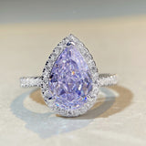 S925 sterling silver pear-shaped ring lavender purple high carbon diamond gemstone diamond ring European and American fashion zircon ring