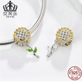 S925 Hollow Sunflower Sterling Silver Charm Pendant Yellow DIY Bracelet Beaded Long Beads
