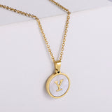 Round Pendant Necklace Simple Ins Style Titanium Steel 18k Gold 26 Letters Shell Round Necklace Female