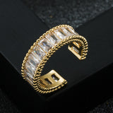 Brass Gold Plated Set with Zircon Luxury Trend Ladies Ring Opening Design Adjustable Ring