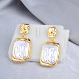 Elegant square pleated earrings, light luxury, niche personality, high-end feeling, retro earrings