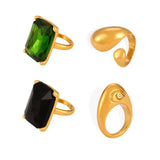 Diamond inlaid geometric ring women's textured titanium steel gold-plated index finger ring