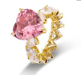 Jewelry hip hop colored zircon heart shaped ring 18k gold plated white gold women's love ring