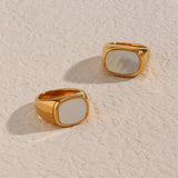 New Collection Classical Square Monther of Pearl Charm Stainless Steel Rings for Women Gold Plated White Shell Ring