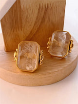 Retro Square Natural Stone Crystal Ring Metal Geometry for Women Brass Jewelry Fashion  High Quality Gifts European American