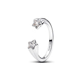 Panda Dora S925 Silver Ring with Pav&eacute; Set Sparkling Starlight Bow, Fashionable Elegant Women's Ring, Cuban Chain Pair Ring