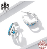 EIFFIE Sterling Silver S925 Devil's Eye Multi-Circle Earrings Simple Turquoise Eye Earrings BSE571